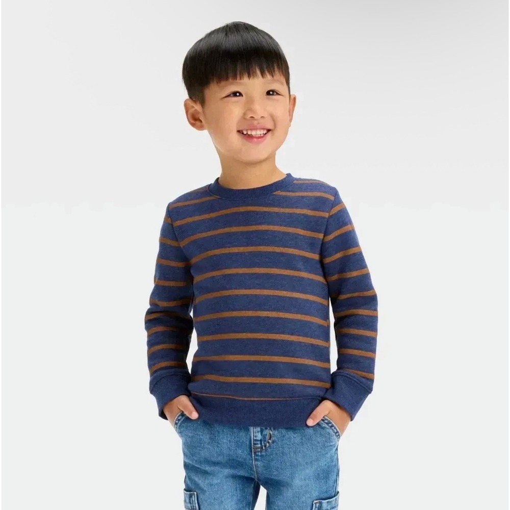 Cat & Jack Sweatshirt Toddler 2T Navy Blue NEW Striped Crew Neck Fleece Pullover